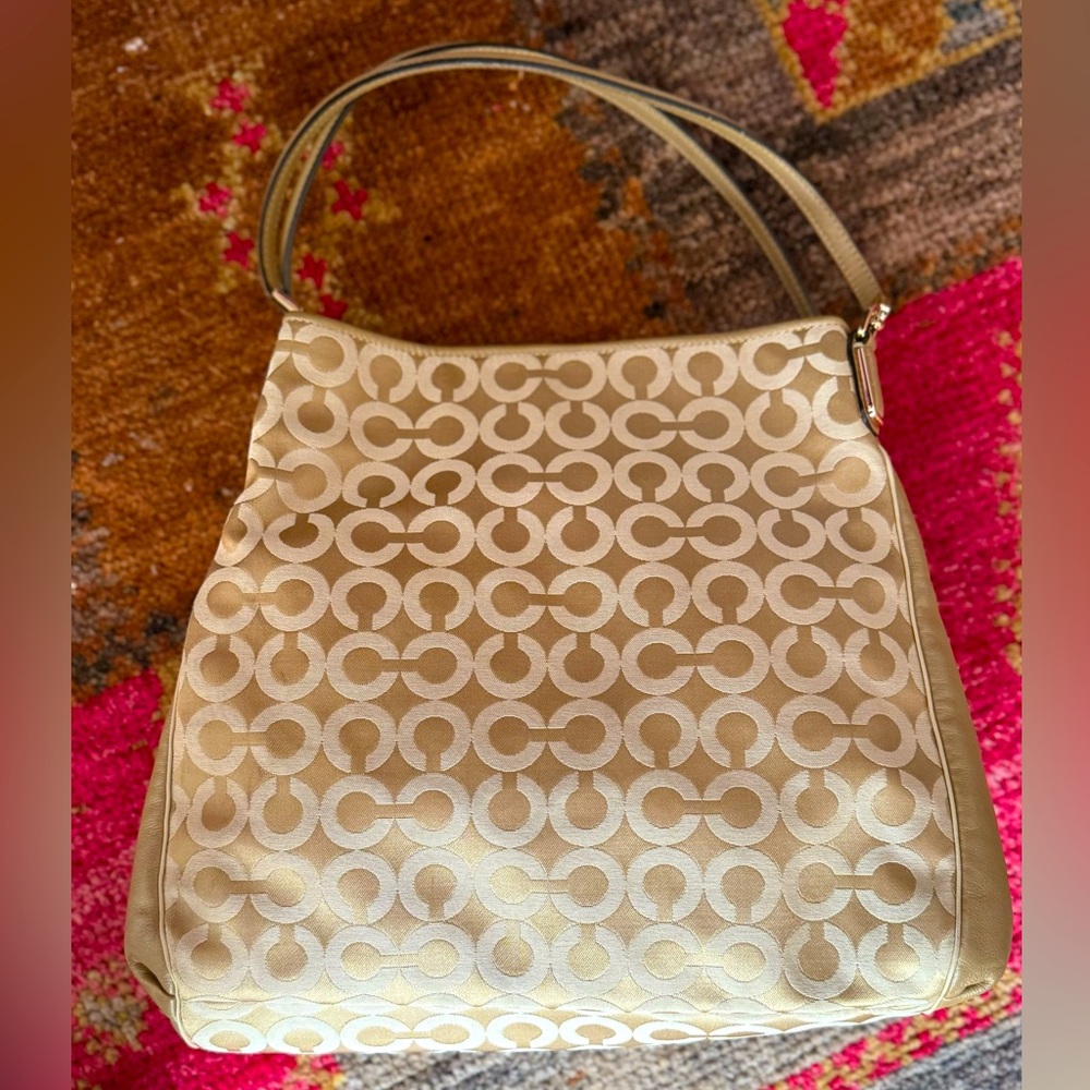 Coach Madison Op Art Needlepoint Phoebe Shoulder Bag -Gold – (offers considered)